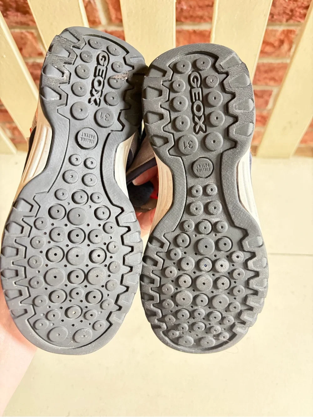 Geox Navy and Gray Kids Sandals with Orange Accents